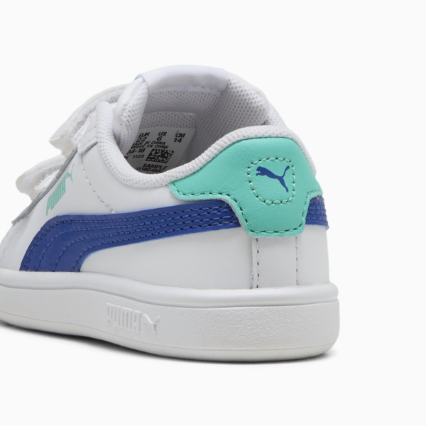 Tenis Smash 3.0 Leather V para bebés, PUMA White-Vivid Blue-Aquatic, large-MEX
