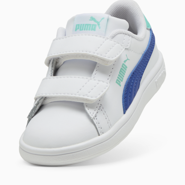 Tenis Smash 3.0 Leather V para bebés, PUMA White-Vivid Blue-Aquatic, large-MEX