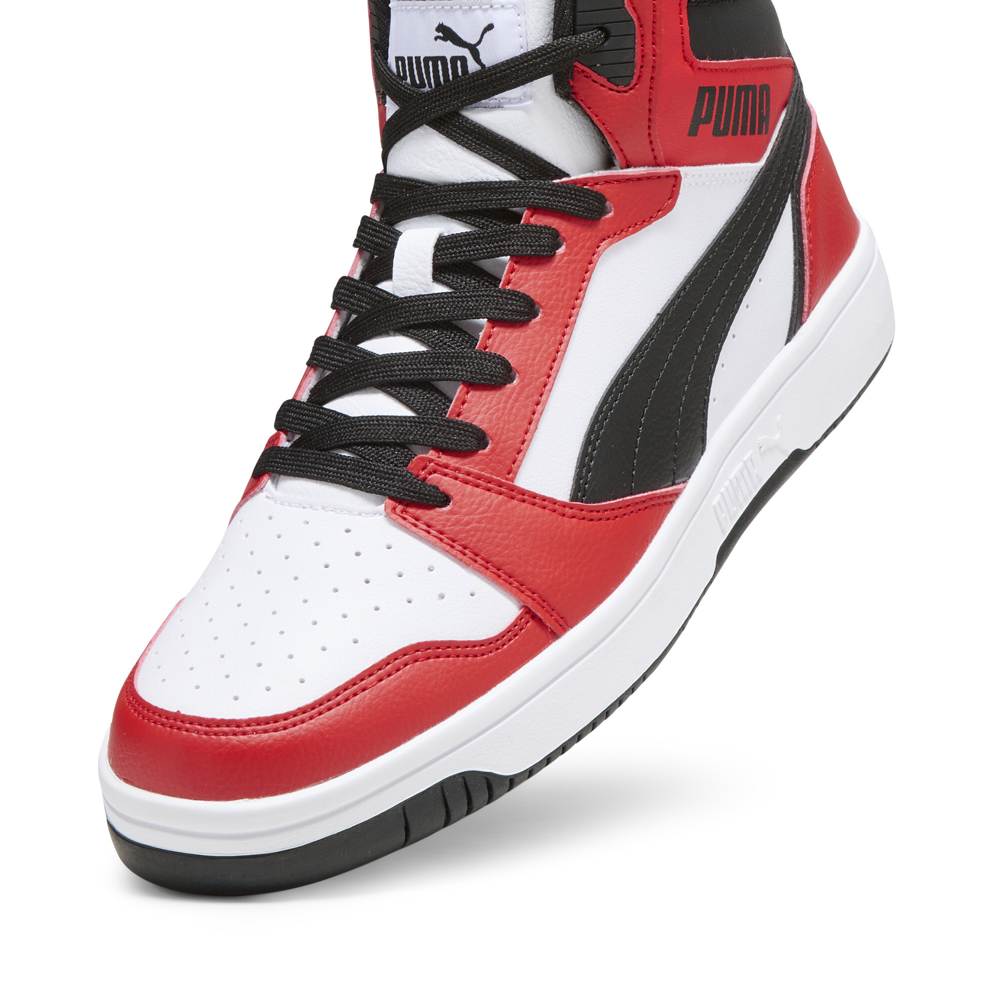 PUMA Rebound v6 Unisex Sneakers - Wit/Zwart/Rood - Maat 45