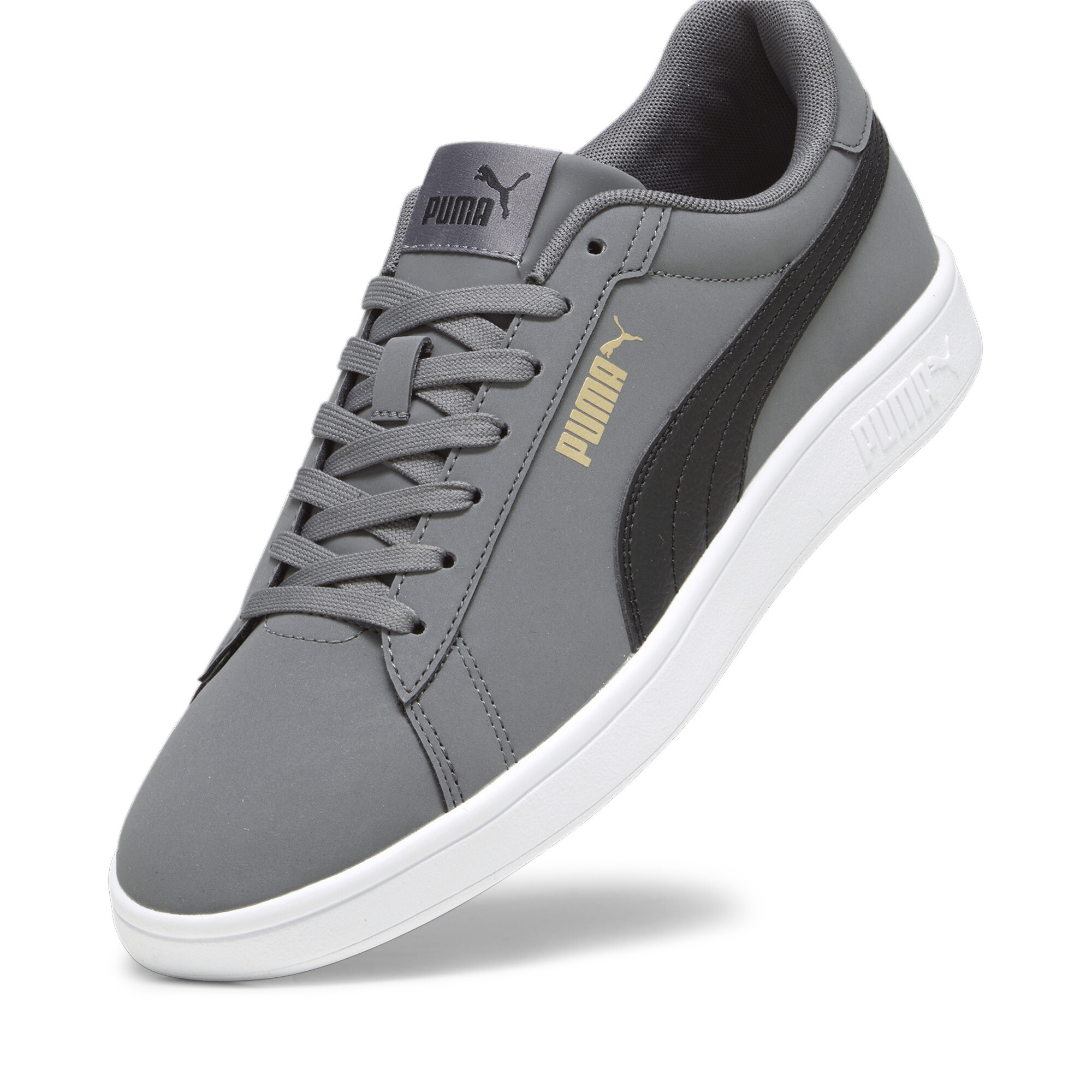 PUMA Smash 3.0 Buck sneakers, Zwart/Grijs/Goud, Maat 45