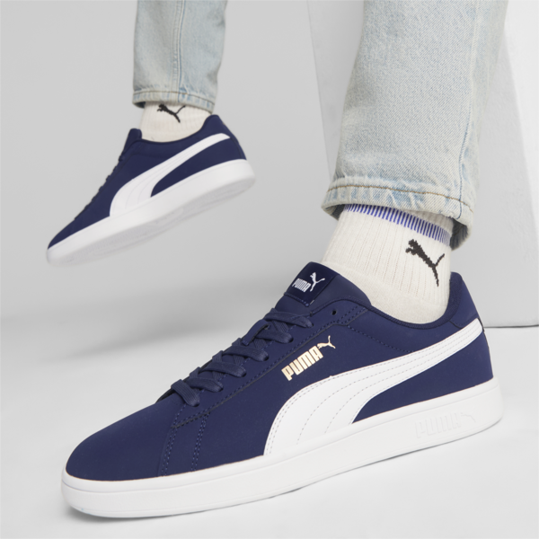 PUMA Smash 3.0 Buck Sneakers, PUMA Navy-PUMA White-PUMA Gold, large-ZAF