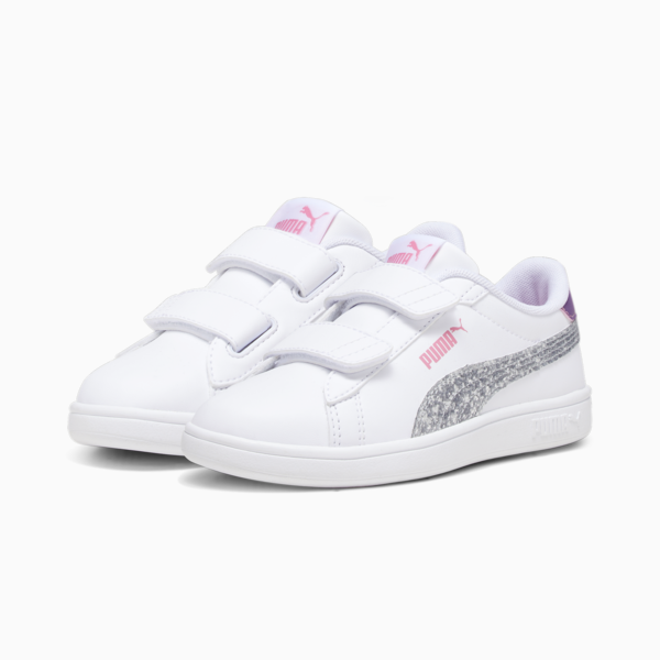 PUMA Smash 3.0 Star Glo Kids' Sneakers, PUMA White-PUMA Silver-Strawberry Burst-Purple Pop, large-ZAF