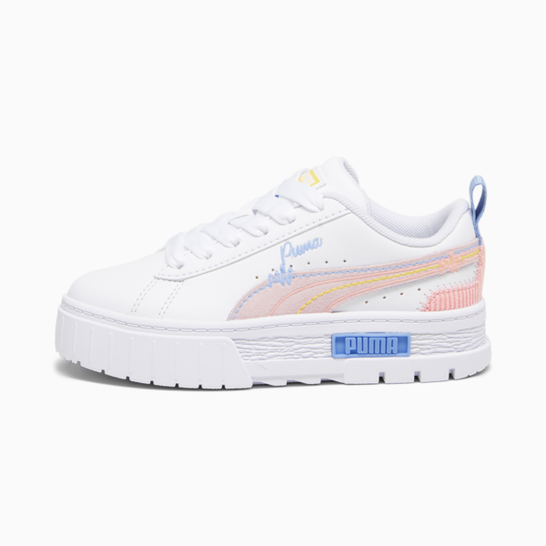 Mayze Sweater Weather Kids' Sneakers, PUMA White-Blissful Blue-Peach Smoothie, large-ZAF