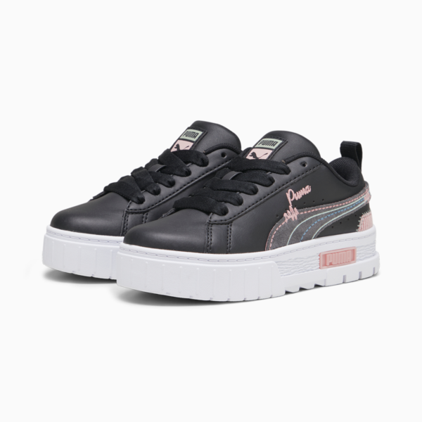 Mayze Sweater Weather Kids' Sneakers, PUMA Black-Future Pink-Green Fog, large-ZAF