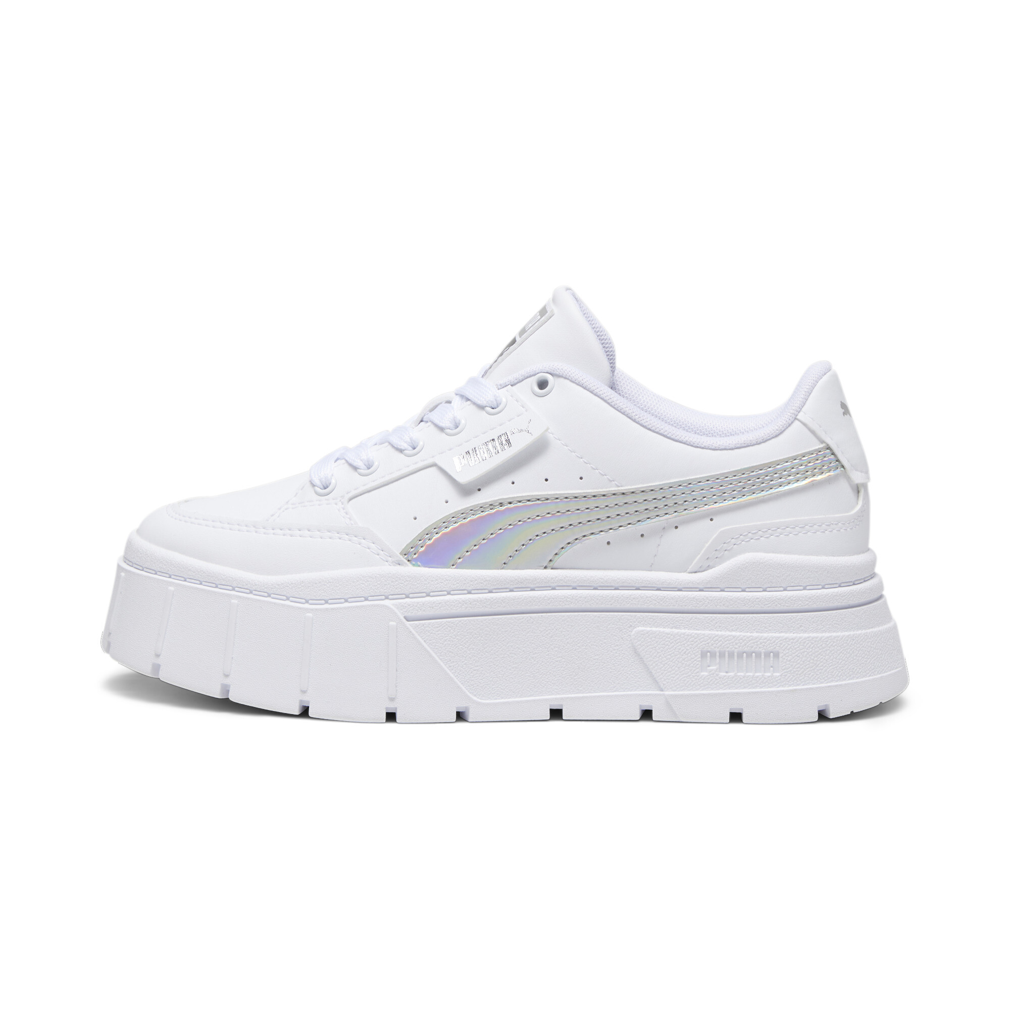 Women's Puma Mayze Stack Iridescent Youth Sneakers, White, Size 36, Shoes
