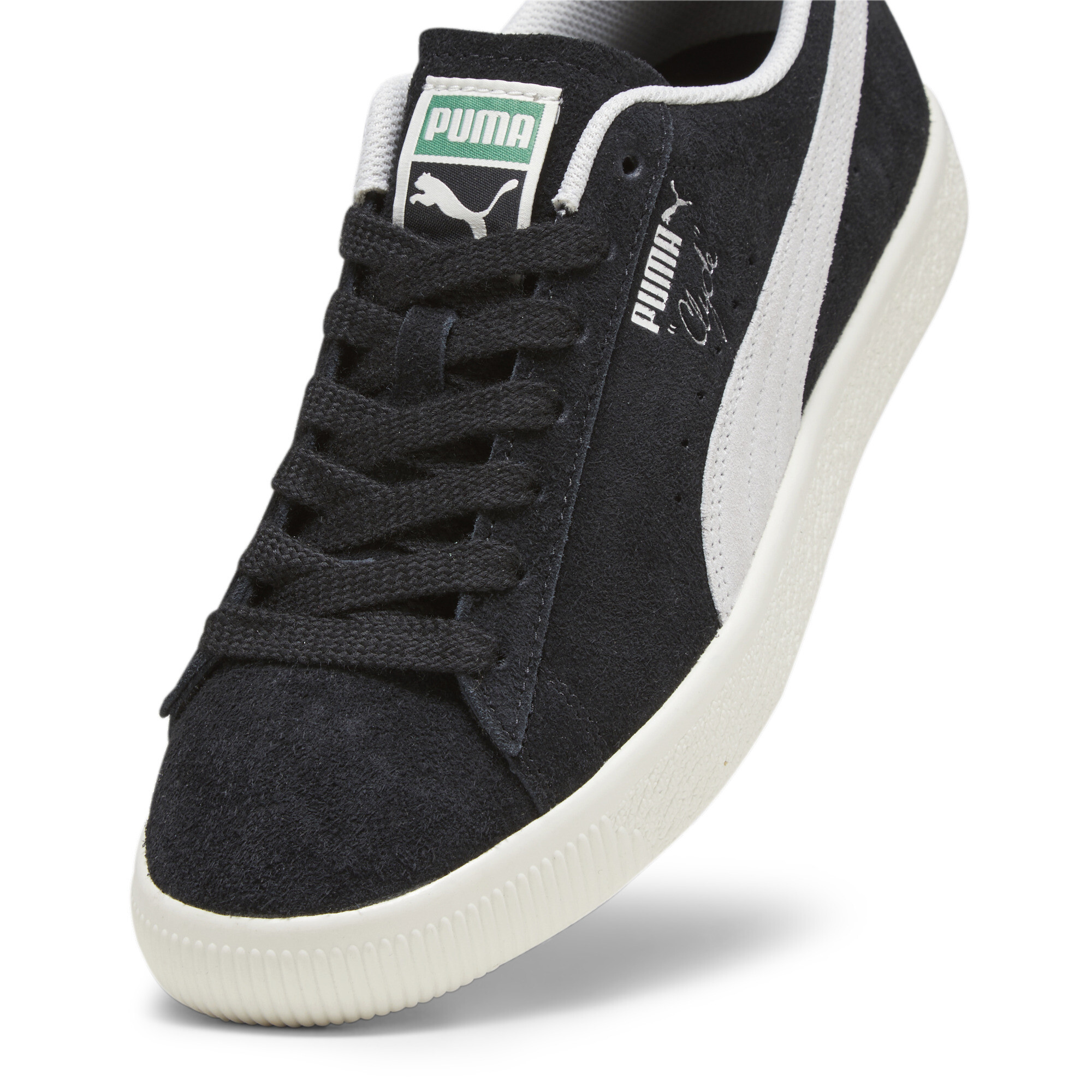 Men's PUMA Clyde Hairy Suede Sneakers In Black, Size EU 43
