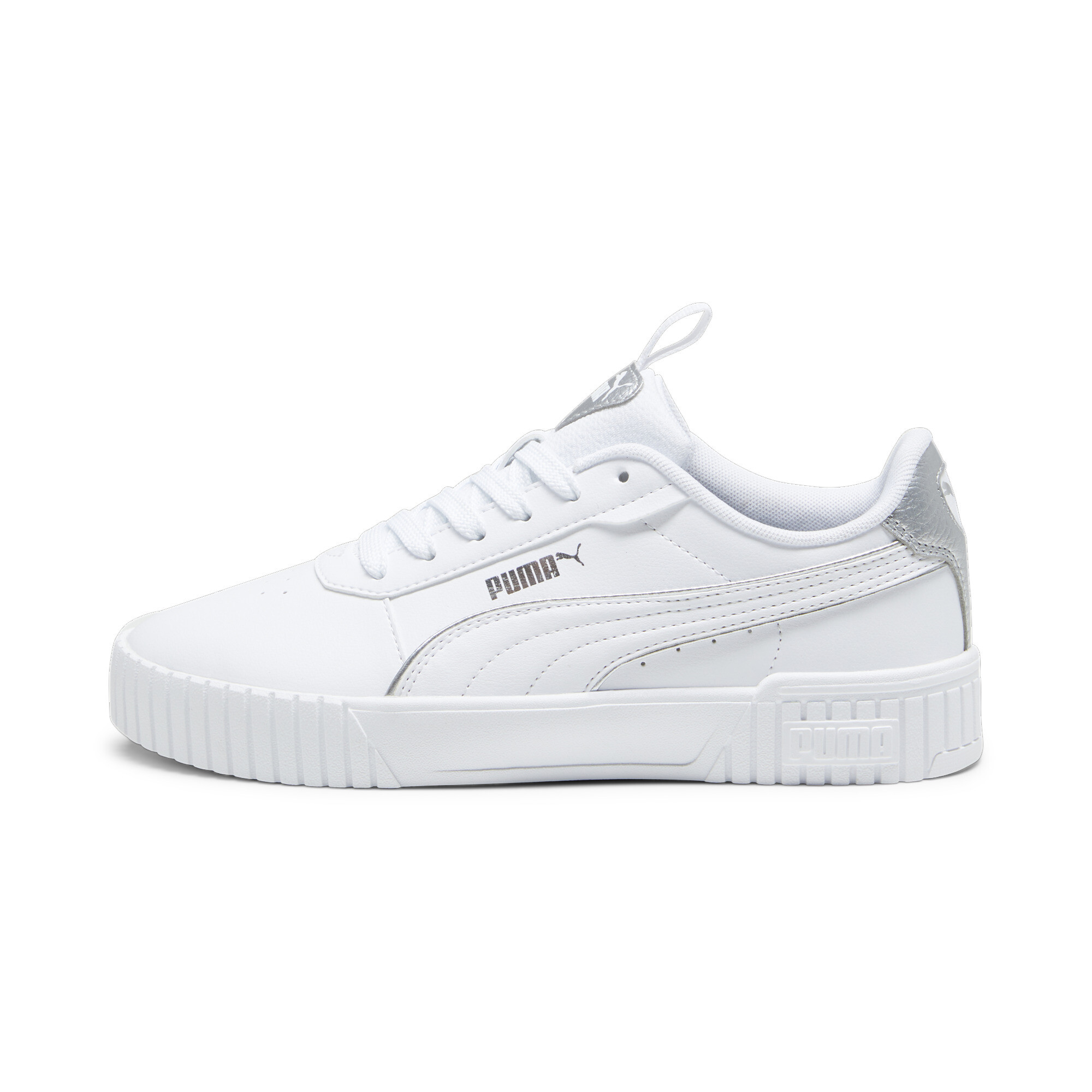 Puma Carina 2.0 Pop Up Metallics Sneakers Damen Schuhe | Mit Print | White/Matte Silver/Silver | Größe: 42.5