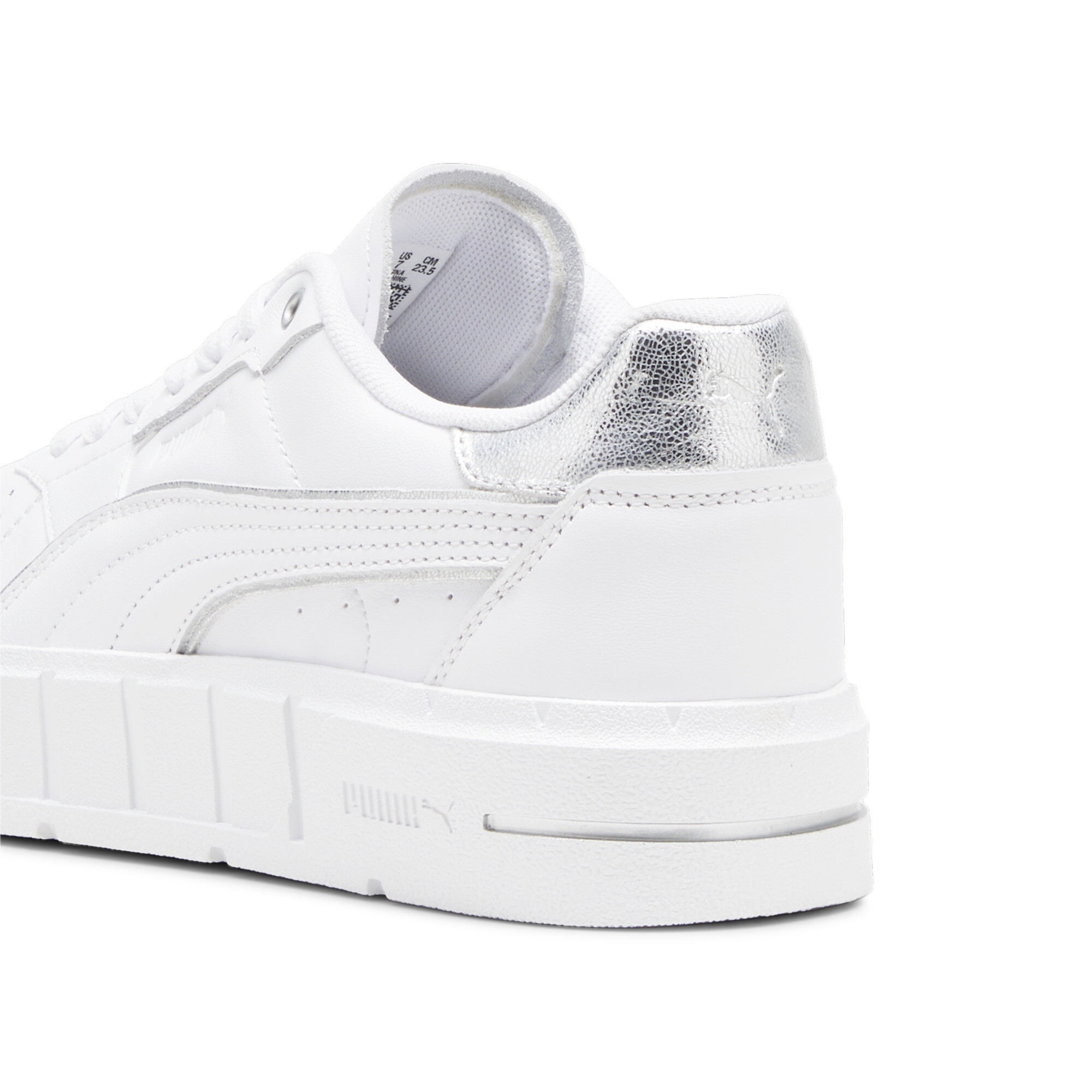 Women's PUMA Cali Court Metallic Sneakers In White/Silver, Size EU 39