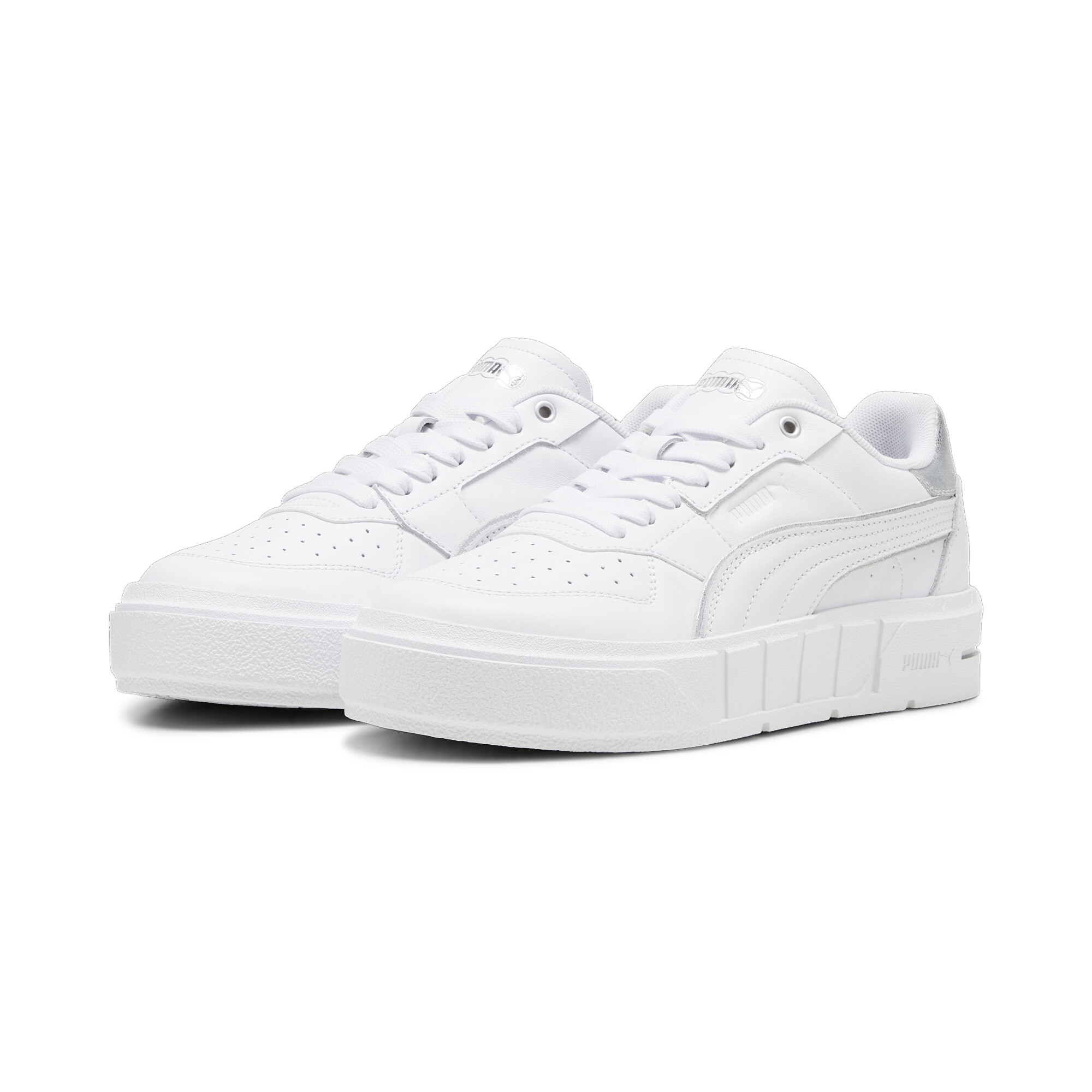 Women's PUMA Cali Court Metallic Sneakers In White/Silver, Size EU 39