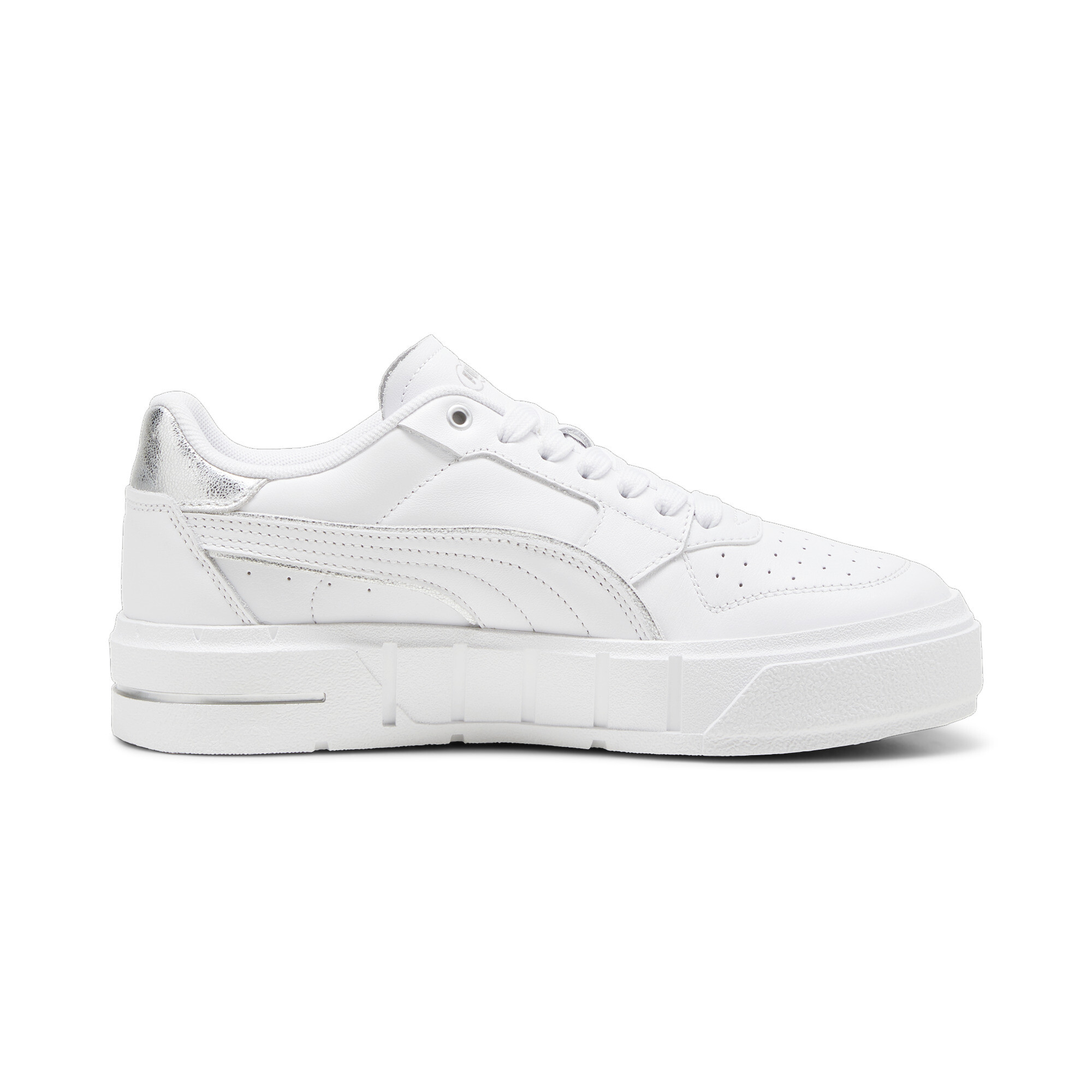 Women's PUMA Cali Court Metallic Sneakers In White/Silver, Size EU 39