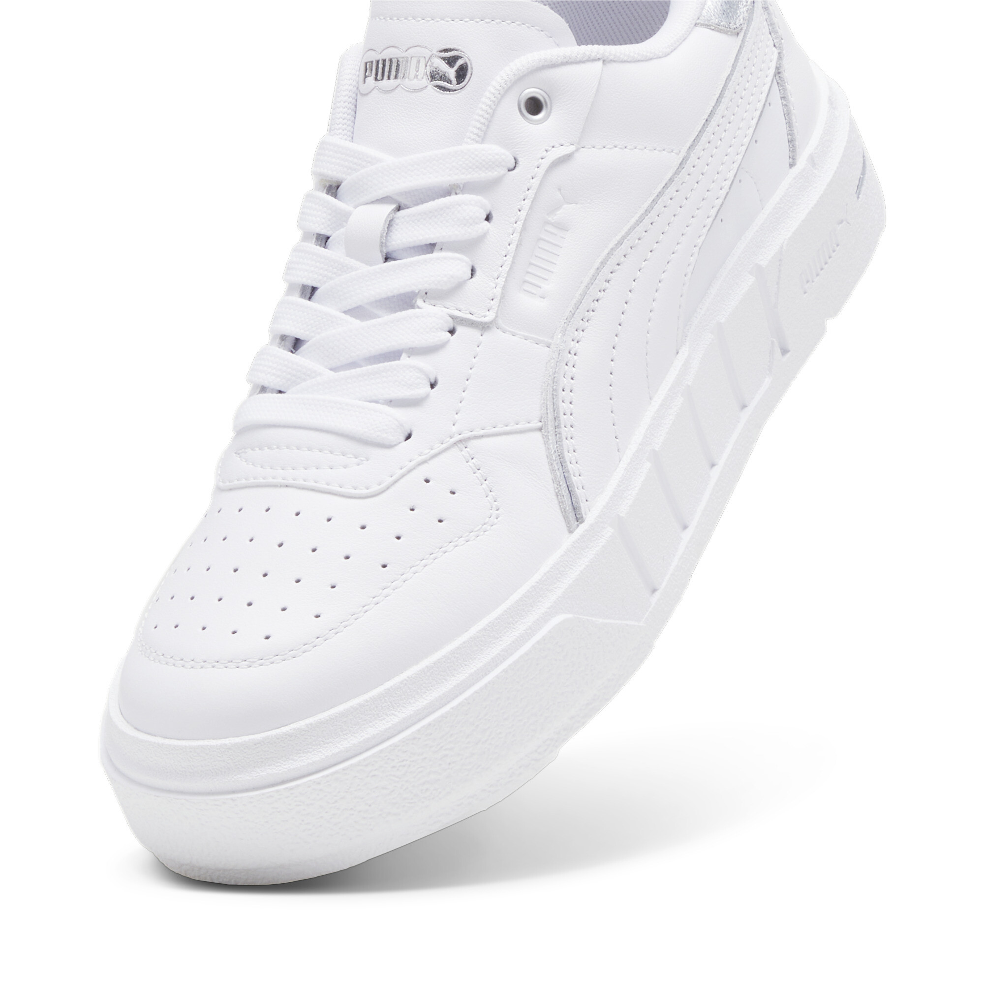 Women's PUMA Cali Court Metallic Sneakers In White/Silver, Size EU 39