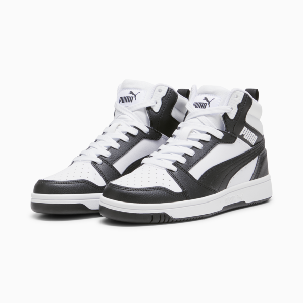 Rebound V6 Mid Sneakers Youth, PUMA White-PUMA Black-Shadow Gray, large-ZAF