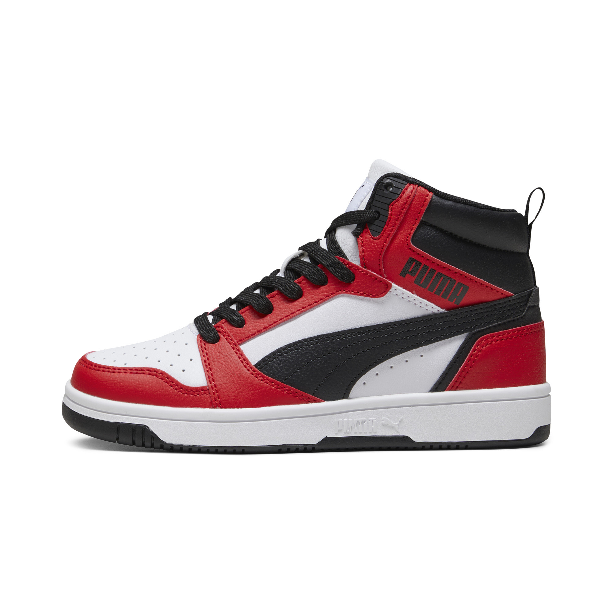 PUMA Rebound V6 Big Kids' Mid Top Sneakers in White, Size 6