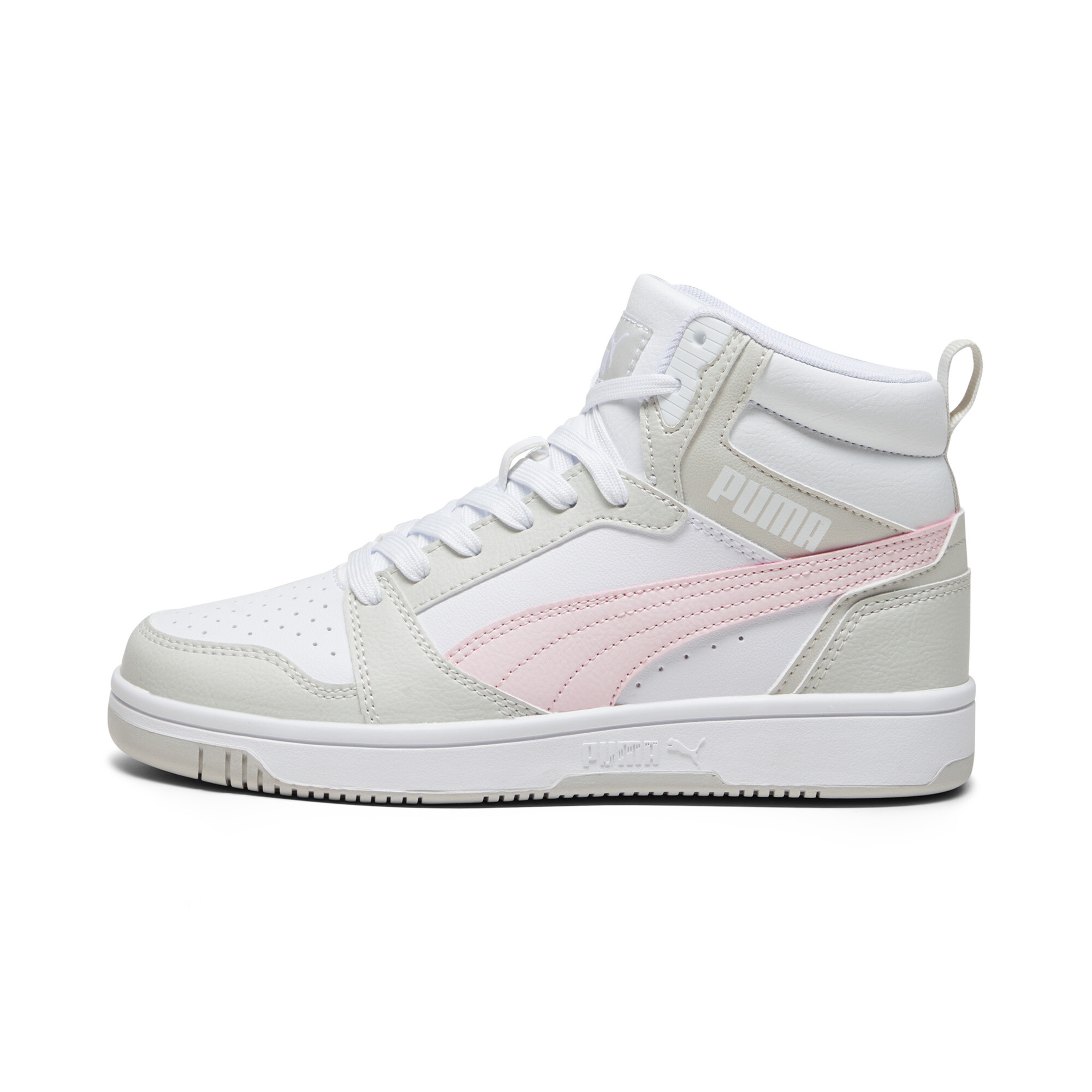 Puma Rebound V6 Mid Sneakers Teenager Schuhe Für Für Kinder | White/Frosty Pink/Sedate Gray | Größe: 35.5