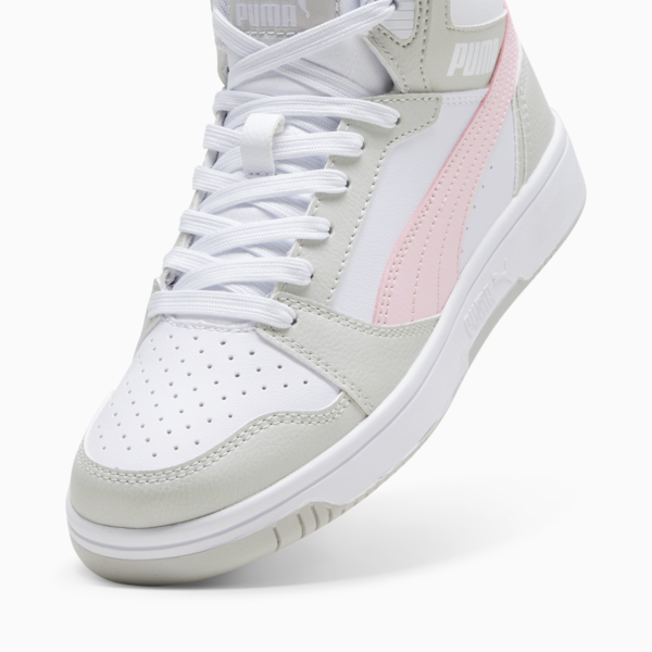 Rebound V6 Mid Sneakers Youth, PUMA White-Frosty Pink-Sedate Gray, large-ZAF