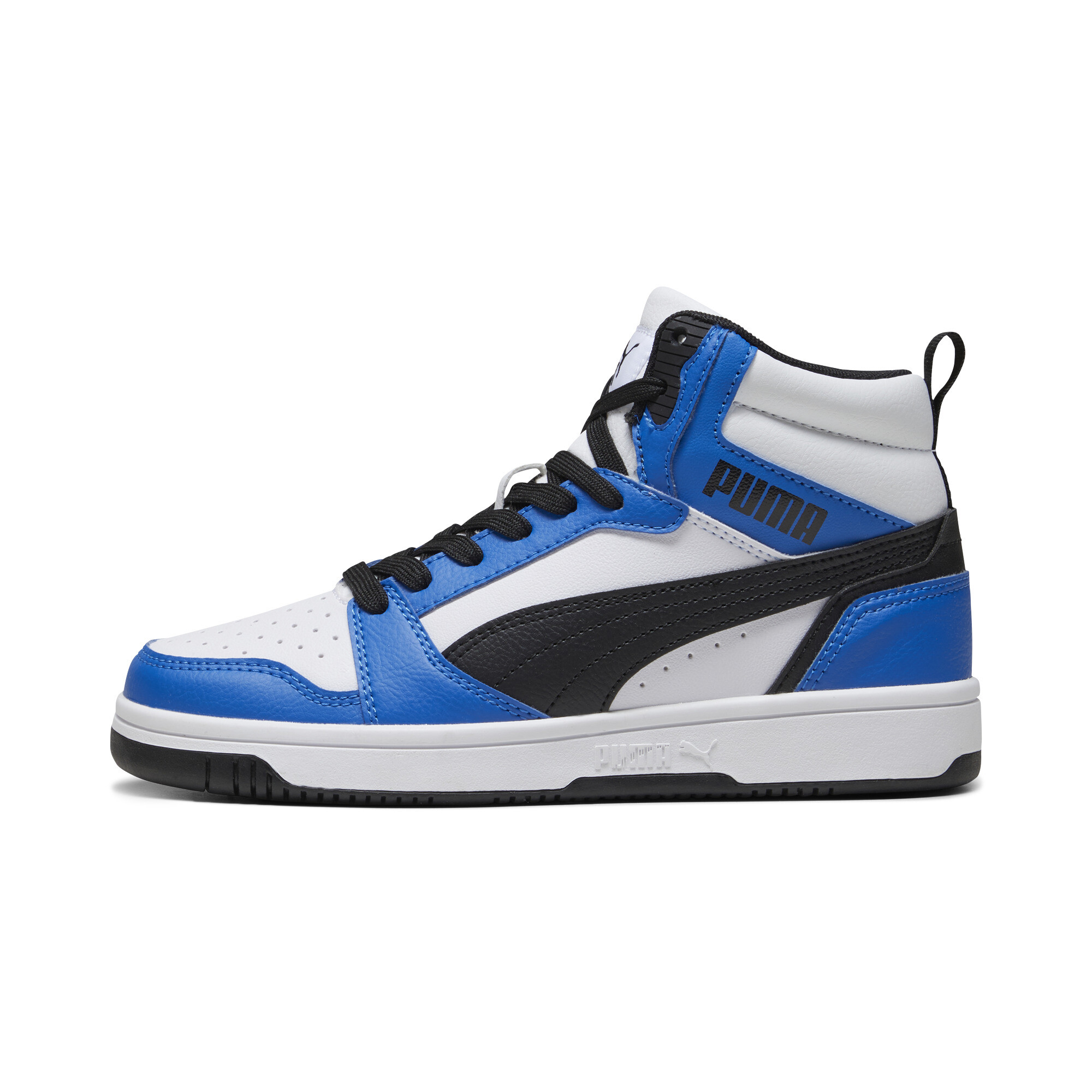 Puma Rebound V6 Mid Sneakers Teenager Schuhe Für Für Kinder | White/Black/Racing Blue | Größe: 35.5