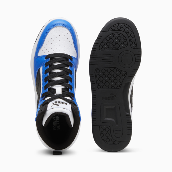 Rebound V6 Mid Sneakers Youth, PUMA White-PUMA Black-Racing Blue, large-ZAF