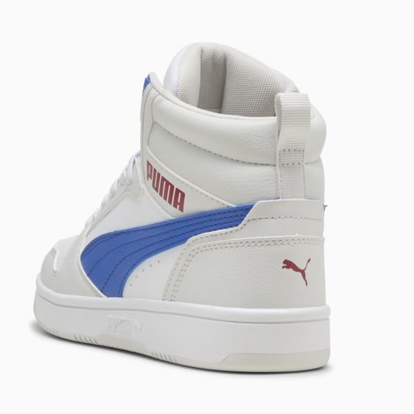 Rebound V6 Mid Sneakers Youth, PUMA White-Vivid Blue-Feather Gray, large-ZAF
