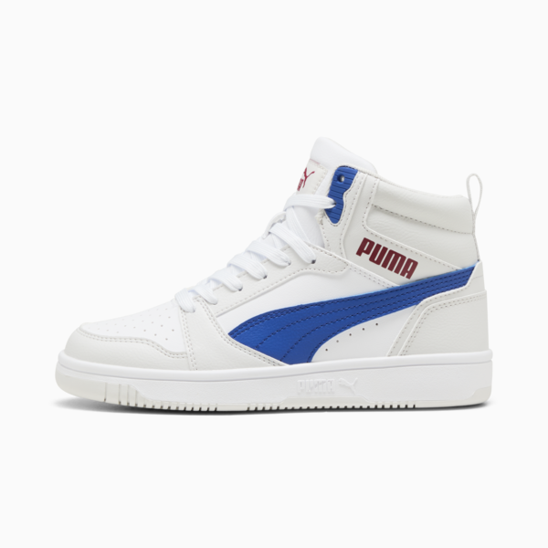 Rebound V6 Mid Sneakers Youth, PUMA White-Vivid Blue-Feather Gray, large-ZAF