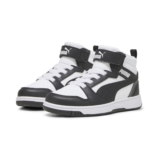 Rebound V6 Mid Sneakers Kids, PUMA White-PUMA Black-Shadow Gray, large-ZAF