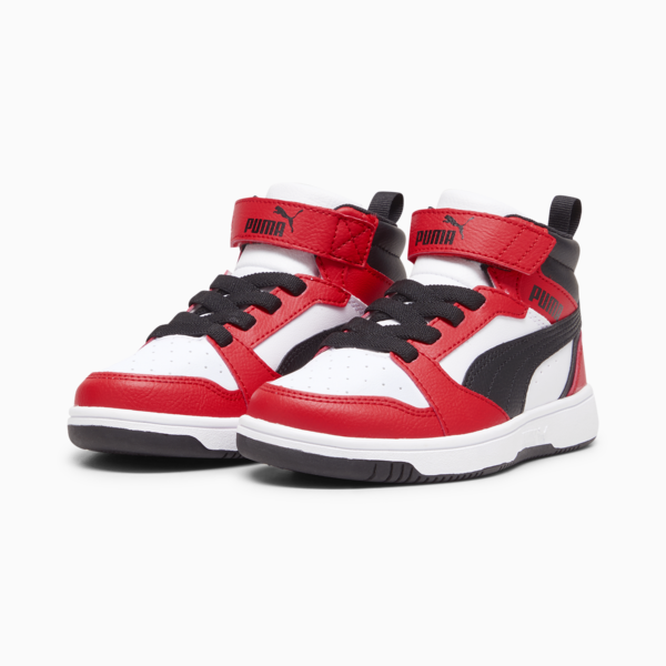 Rebound V6 Mid Sneakers Kids, PUMA White-PUMA Black-For All Time Red, large-MEX