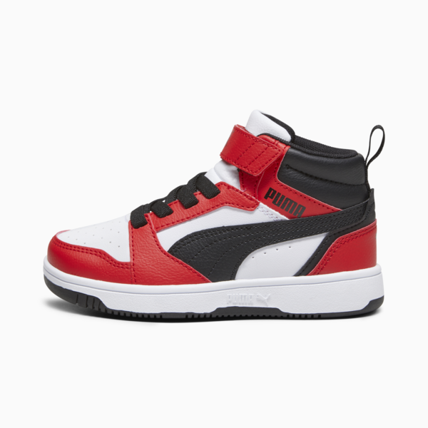 Rebound V6 Mid Sneakers Kids, PUMA White-PUMA Black-For All Time Red, large-MEX
