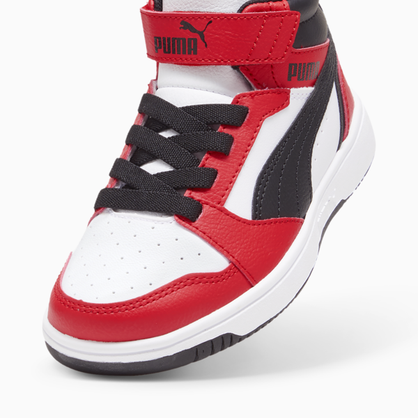 Rebound V6 Mid Sneakers Kids, PUMA White-PUMA Black-For All Time Red, large-MEX