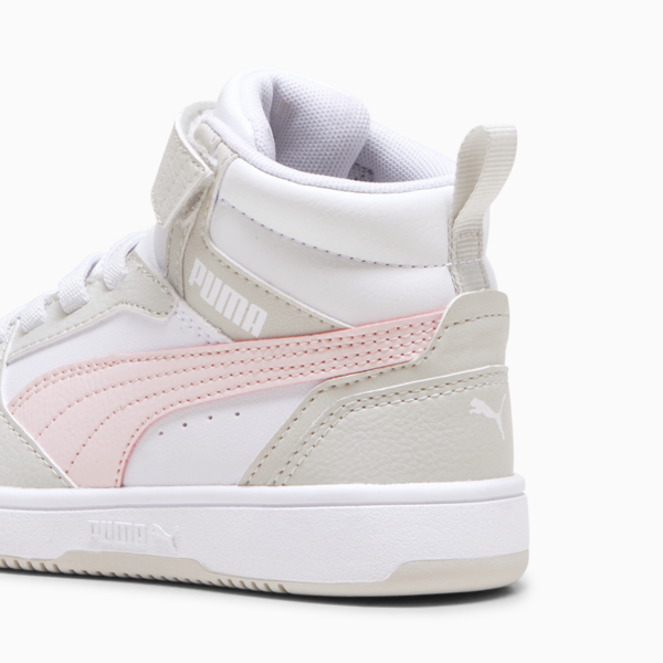Rebound V6 Mid Sneakers Kids, PUMA White-Frosty Pink-Sedate Gray, large-ZAF