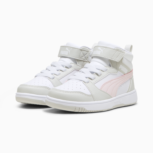 Rebound V6 Mid Sneakers Kids, PUMA White-Frosty Pink-Sedate Gray, large-ZAF