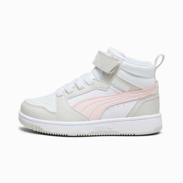 Rebound V6 Mid Sneakers Kids, PUMA White-Frosty Pink-Sedate Gray, large-ZAF