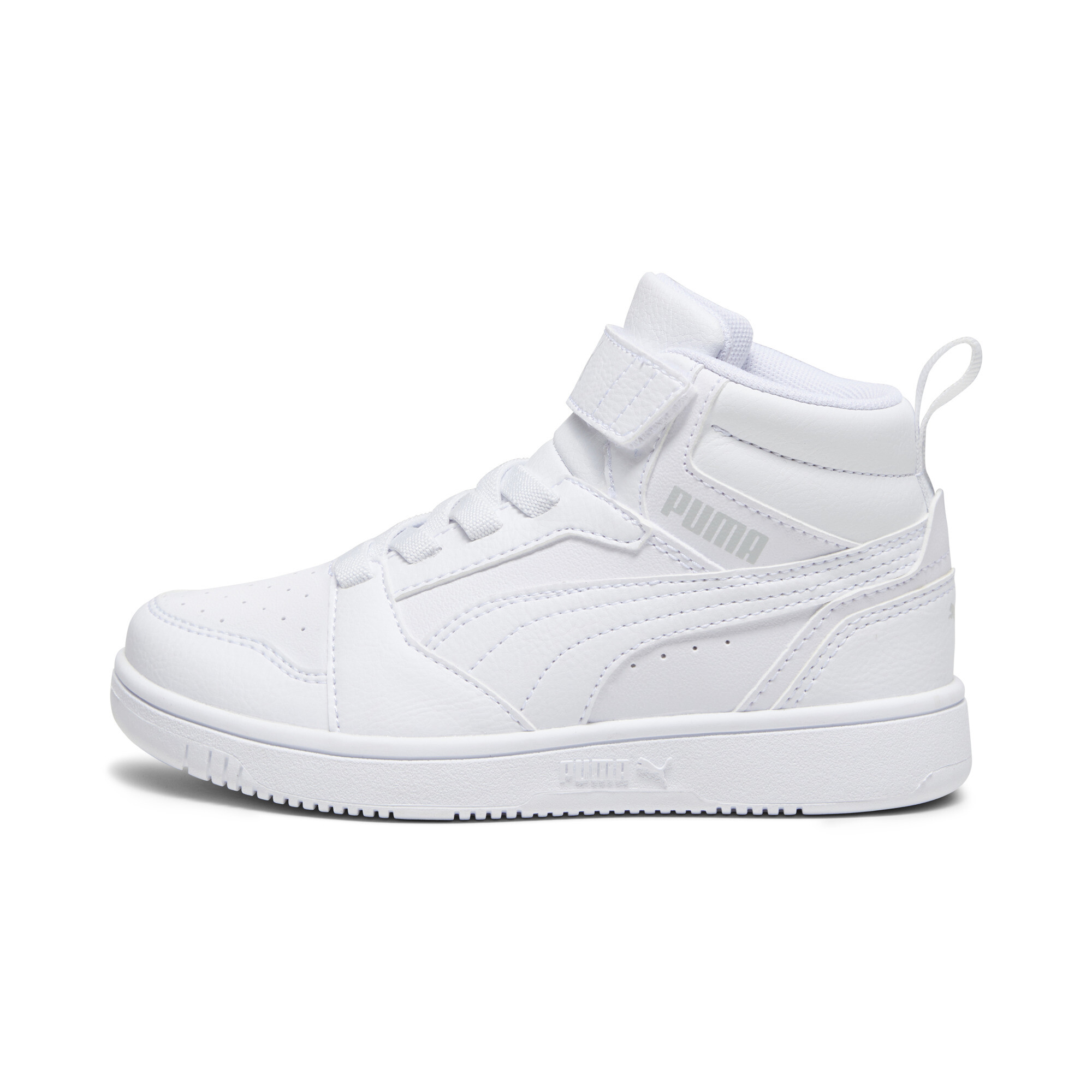 Thumbnail - Puma Rebound V6 Mid Sneakers Kinder Schuhe | White/Cool Light Gray | Größe: 34.5