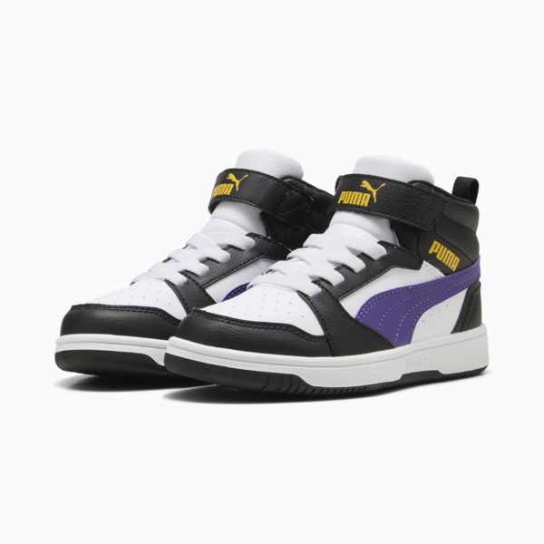 Rebound V6 Mid Sneakers Kids, PUMA White-Team Violet-PUMA Black, large-ZAF