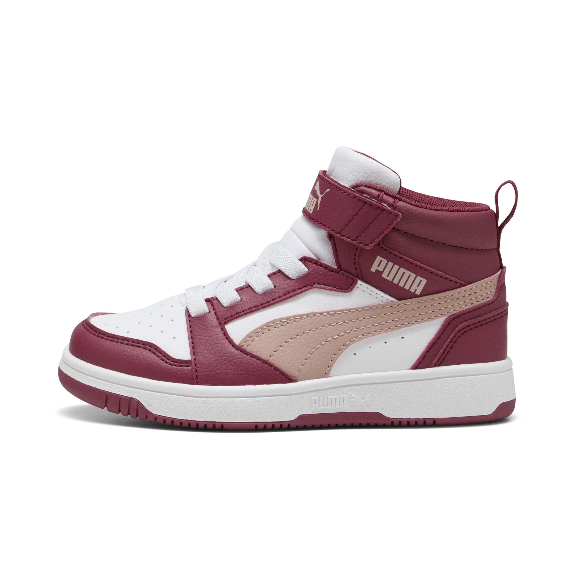 Puma Rebound V6 Mid Sneakers Kinder Schuhe | Mit Colorful | Port/Rose Quartz/White | Größe: 33