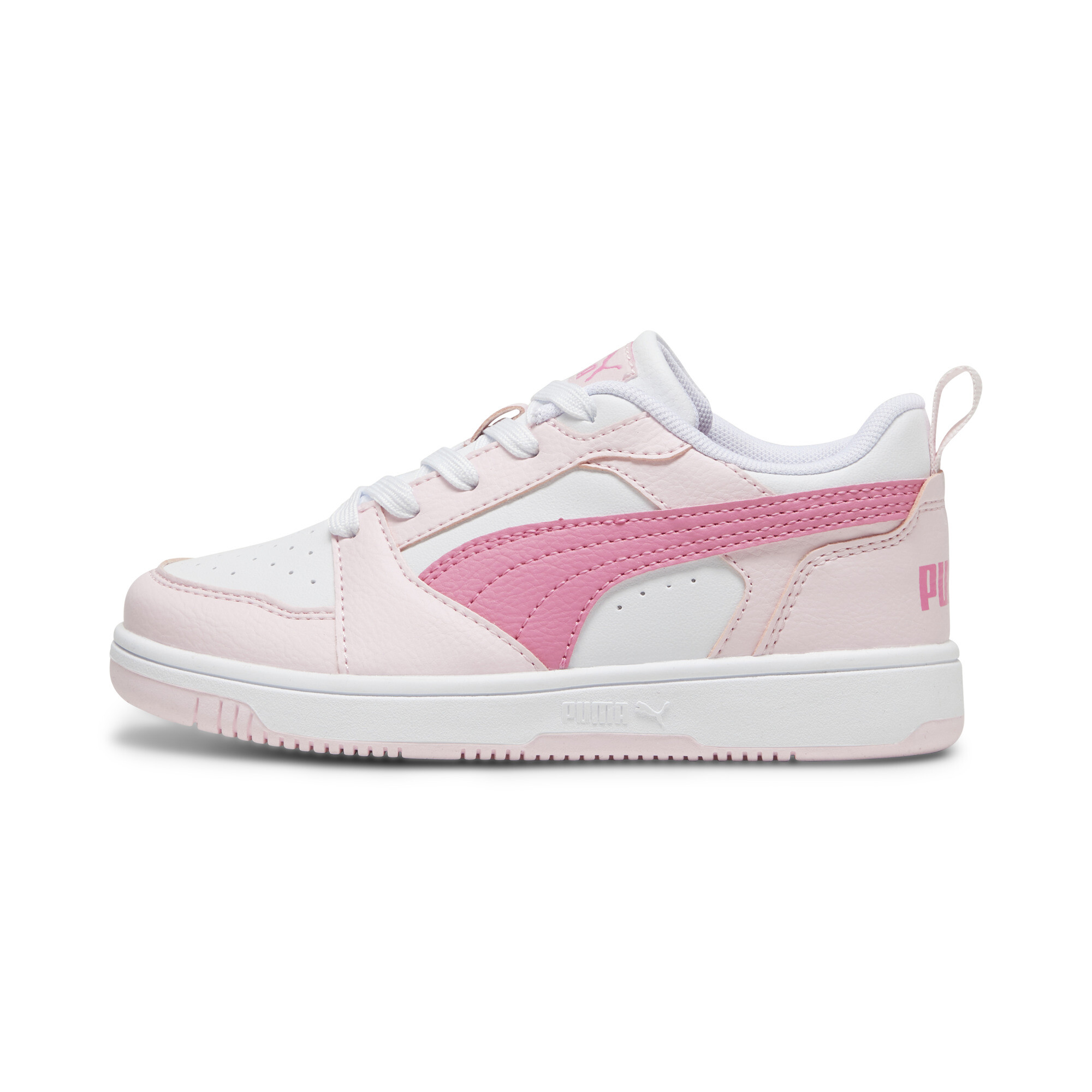 Puma Rebound V6 Lo Sneakers Kinder Schuhe | Mit Plain | White/Fast Pink/Whisp Of Pink | Größe: 27.5