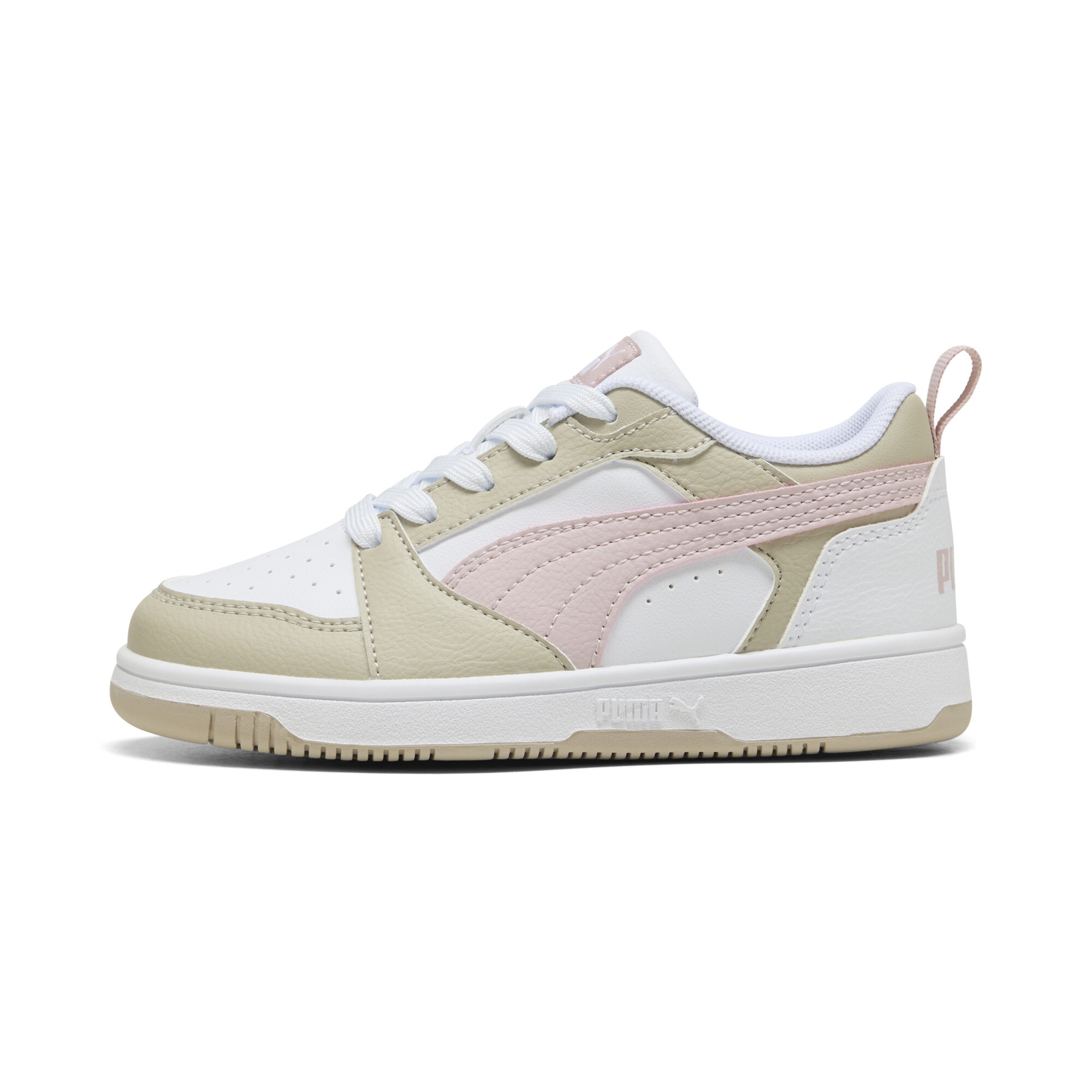 Puma Rebound V6 Lo Sneakers Kinder Schuhe | Mit Colorful | White/Mauve Mist/Desert Dust | Größe: 34.5