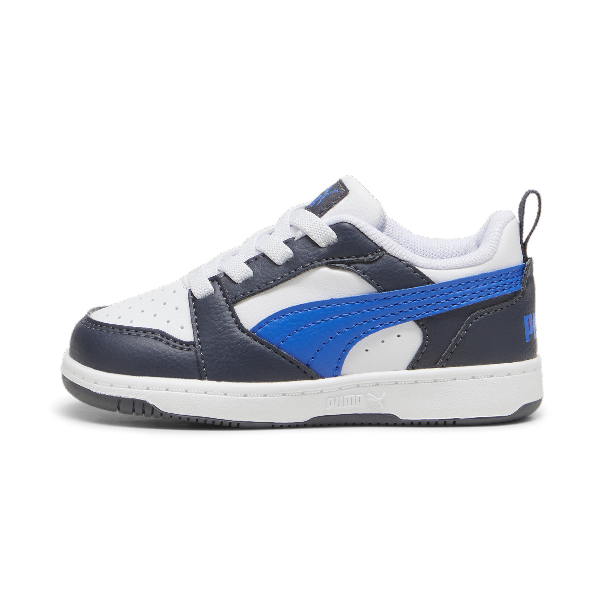 Puma Rebound V6 Lo Sneakers Kleinkinder Schuhe | Mit Colorful | White/Hyperlink Blue/Galactic Gray | Größe: 21