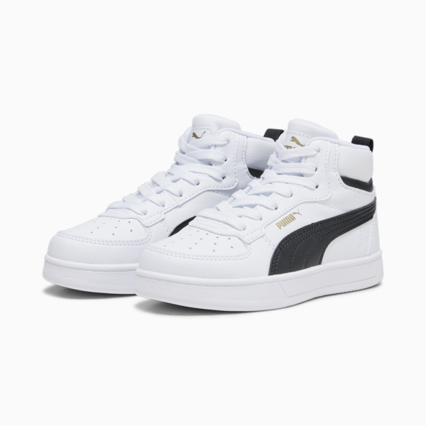 PUMA Caven 2.0 Mid Kids' Sneakers, PUMA White-PUMA Black-Gold, large-ZAF