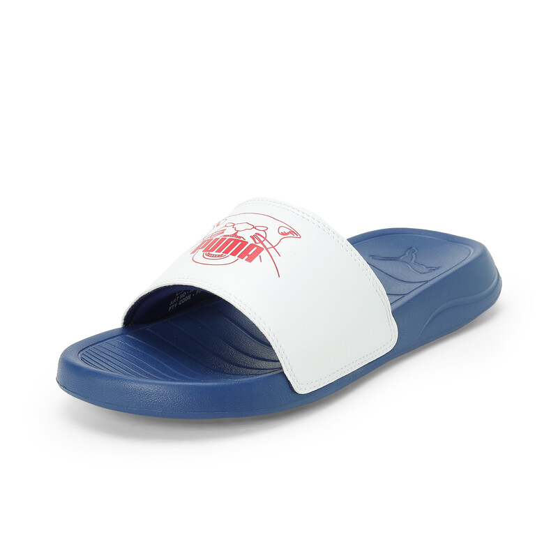 PUMA Popcat 20 V1 Youth Slides in White/Red/Blue size 15-18-M