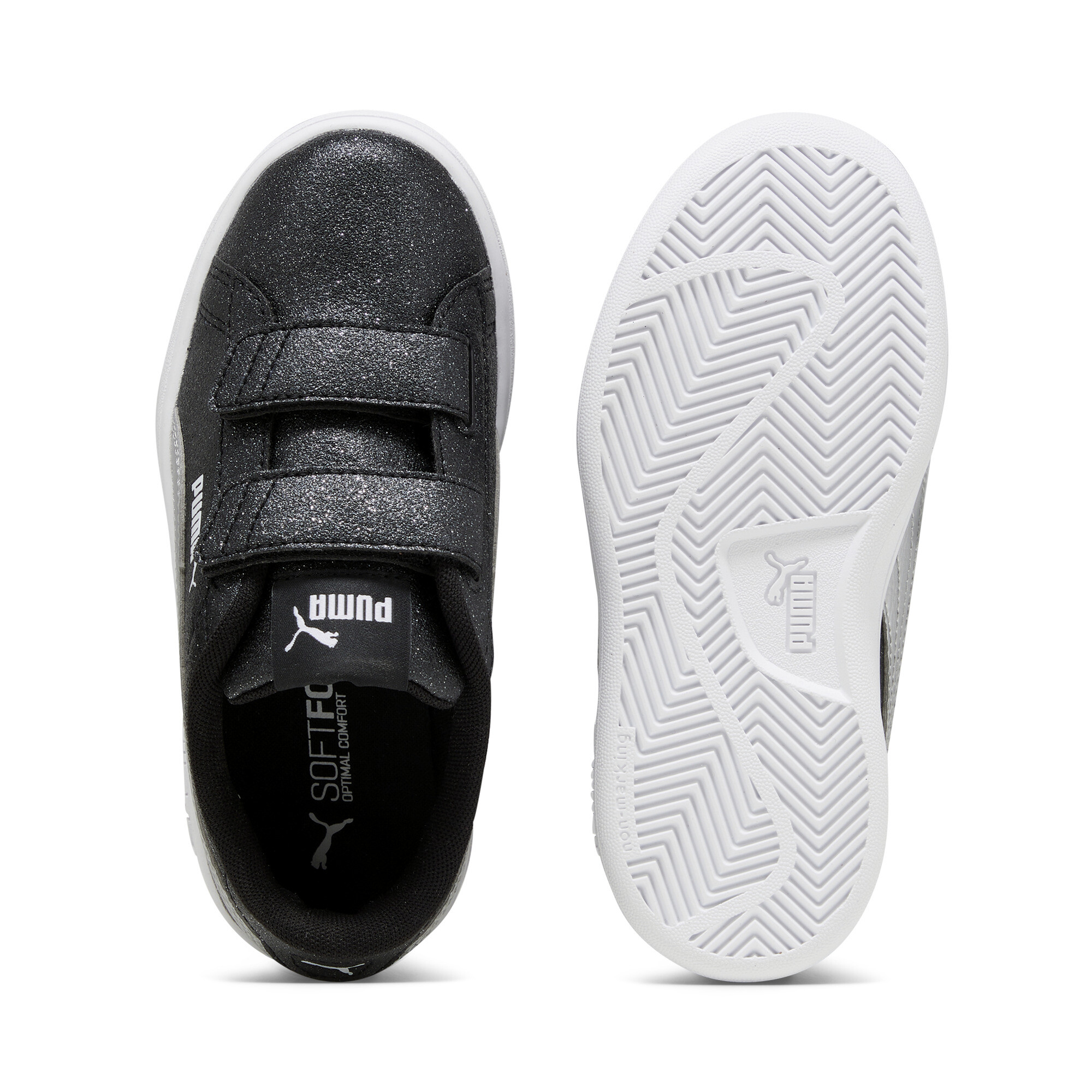 PUMA Smash 3.0 Glitz Glam sneakers voor Dames, Zwart/Wit/Zilver, Maat 27,5 thumbnail 4