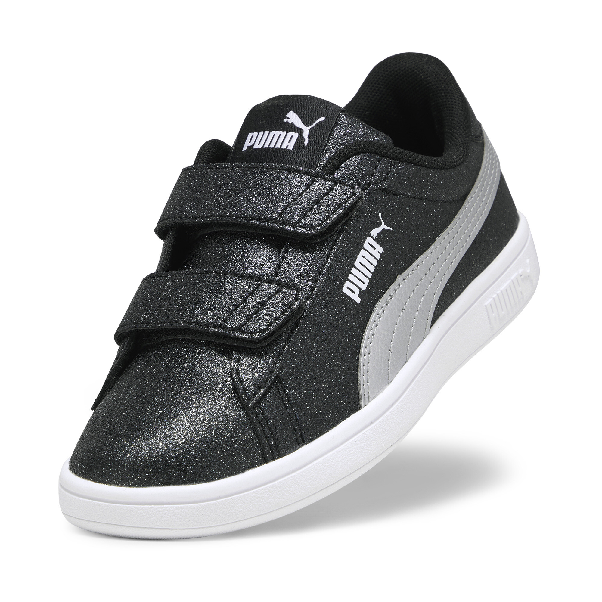 Smash 3.0 Glitz Glam sneakers voor Dames, Zwart/Wit/Zilver, Maat 28 | PUMA