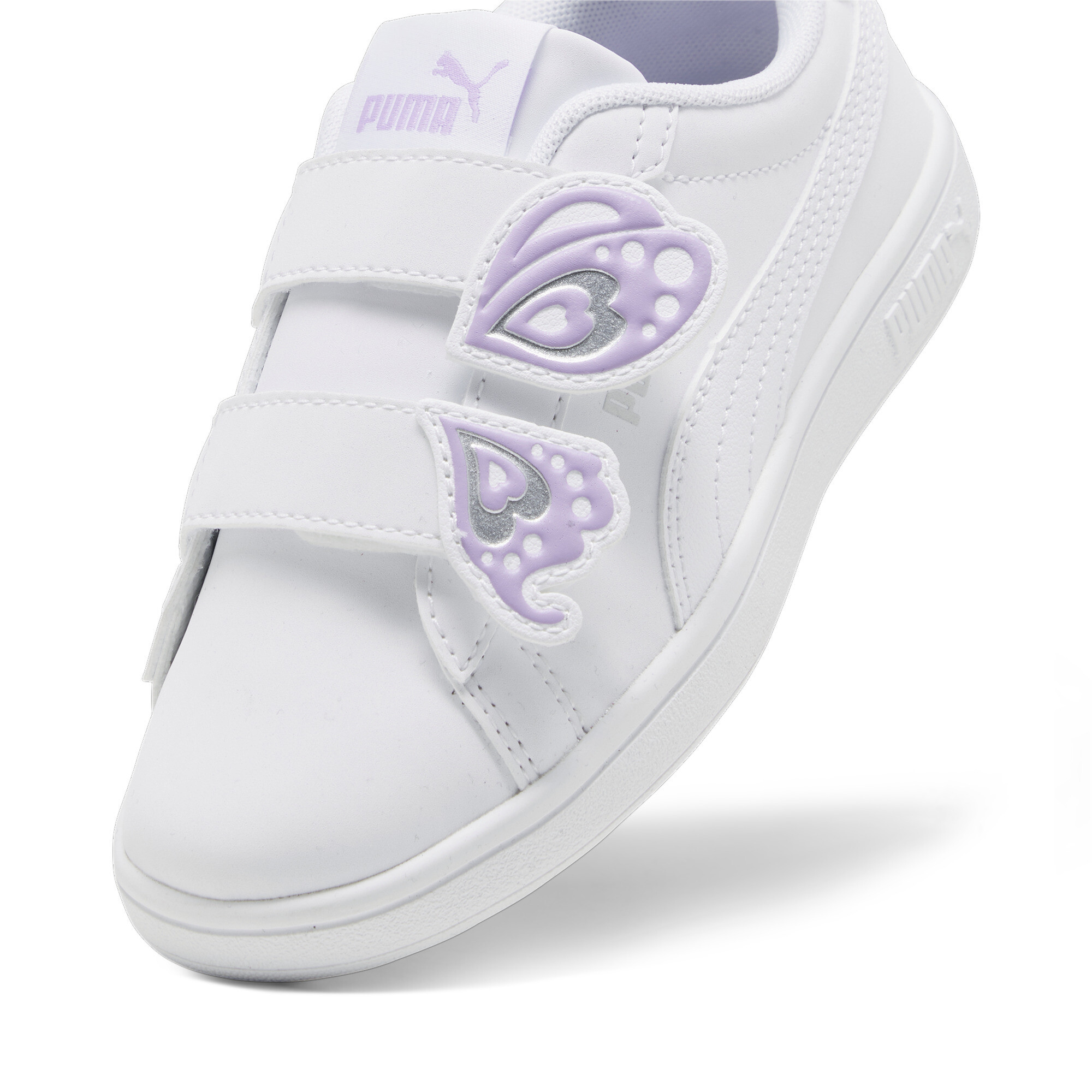 PUMA Smash 3.0 Butterfly sneakers voor Dames, Wit/Zilver, Maat 31,5