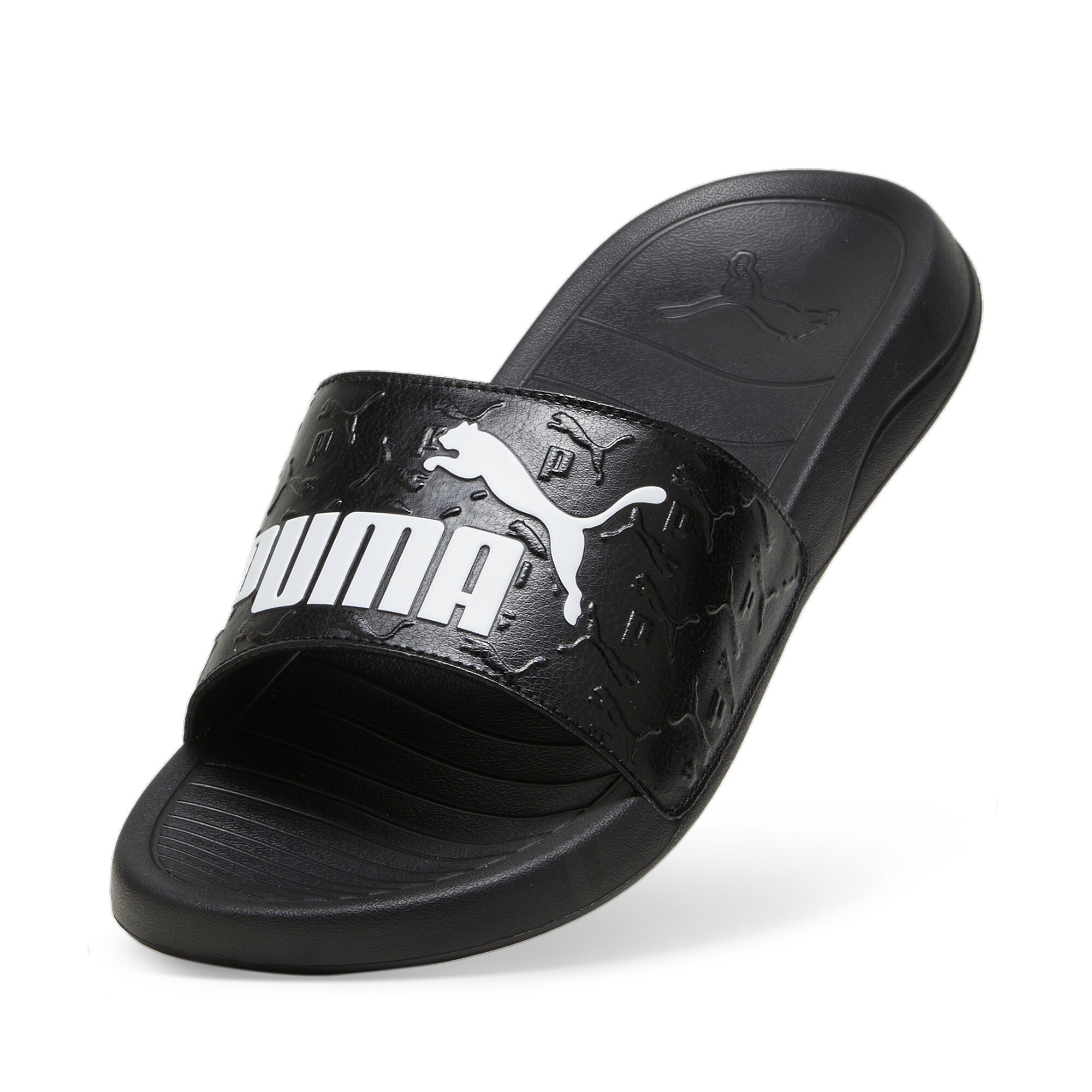 Puma Popcat 20 Superlogo Slides, Black, Size 40.5, Shoes