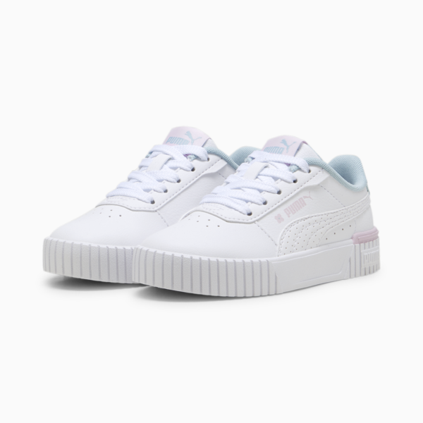Carina 2.0 Tropical Kids' Sneakers, PUMA White-Turquoise Surf-Grape Mist, large-ZAF