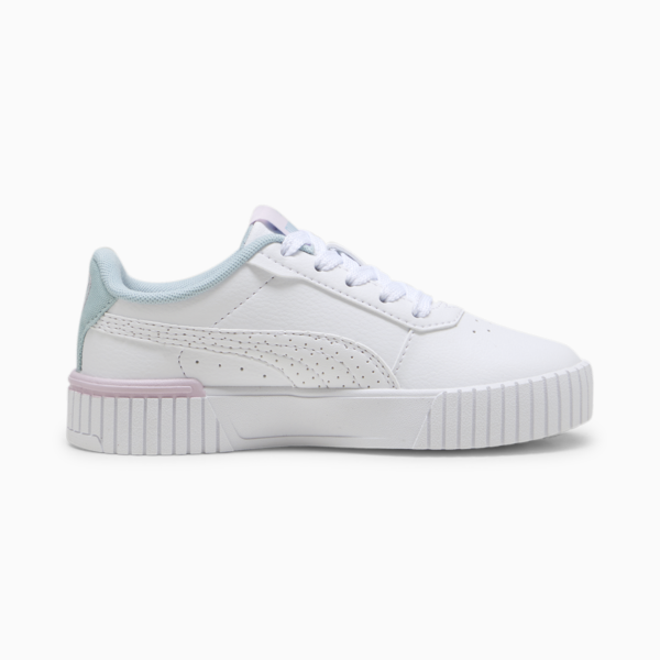 Carina 2.0 Tropical Kids' Sneakers, PUMA White-Turquoise Surf-Grape Mist, large-ZAF
