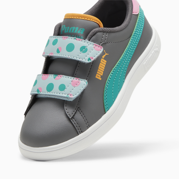 PUMA Smash 3.0 Summer Camp Kids' Sneakers, Cool Dark Gray-Sparkling Green-PUMA White, large-ZAF