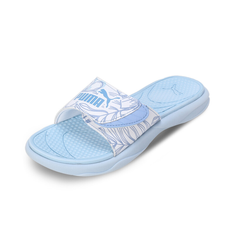 PUMA Royalcat Comfort Softride Floral Slides in Black/Blue size UK 4