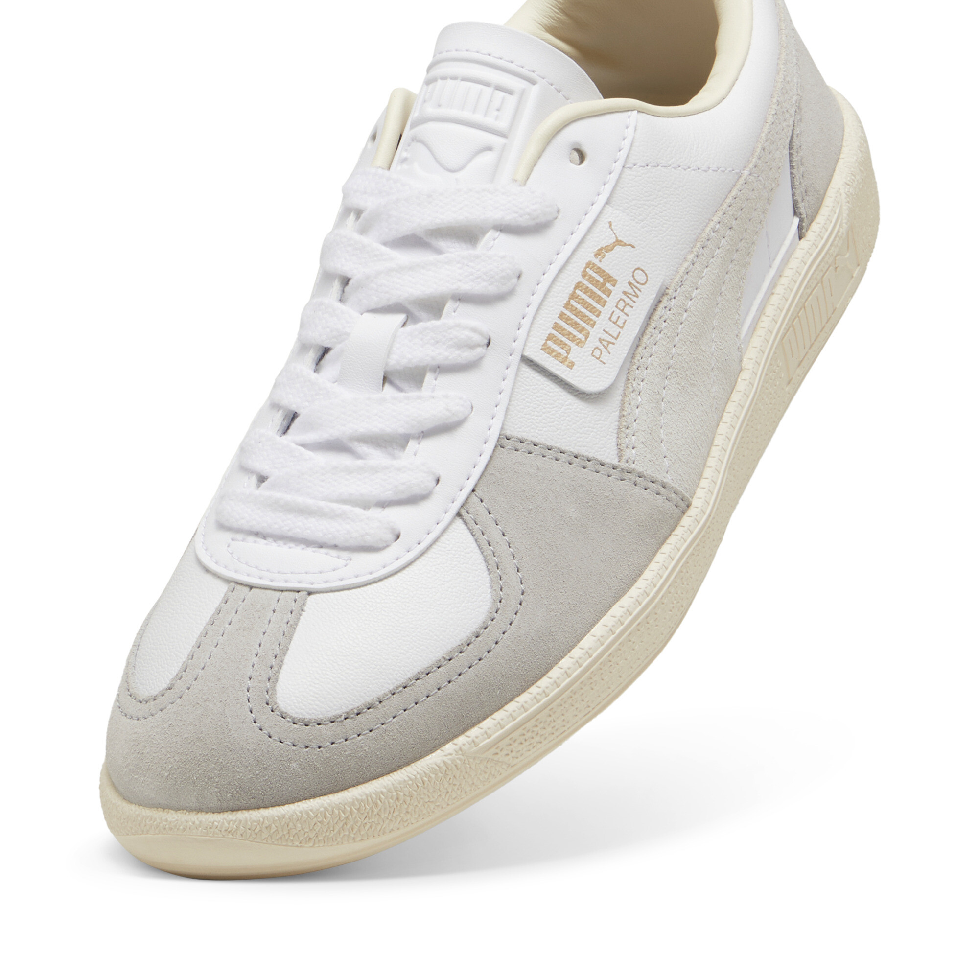 Palermo leren sneakers uniseks, Grijs/Rood/Wit, Maat 41 | PUMA