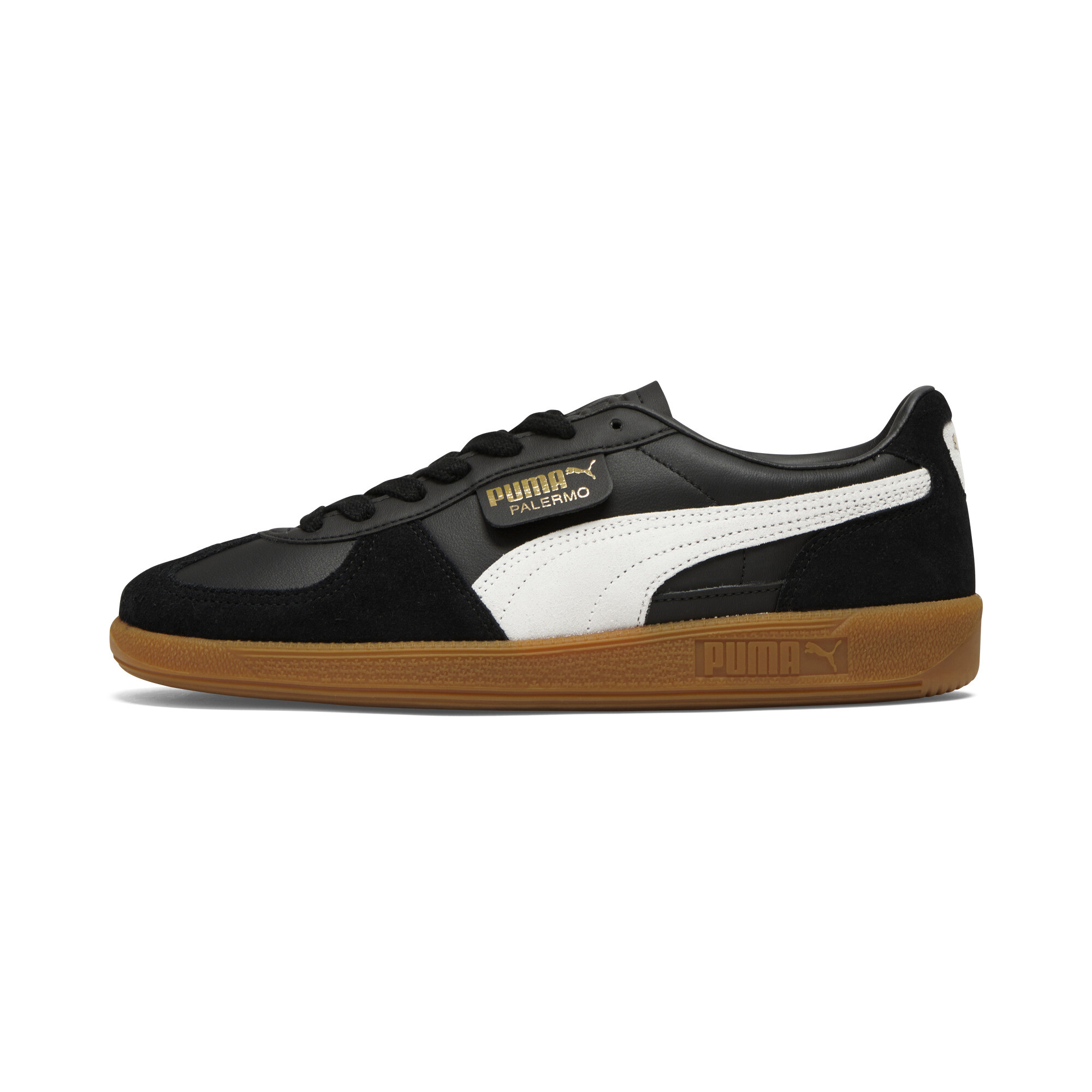 PUMA Palermo Leather Sneakers in Black, Size 10