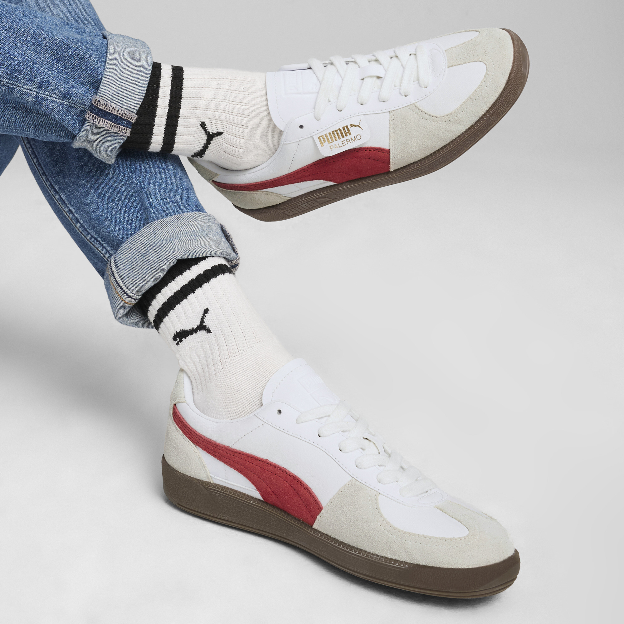 Men's PUMA Palermo Lth Shoes In White, Size EU 42.5