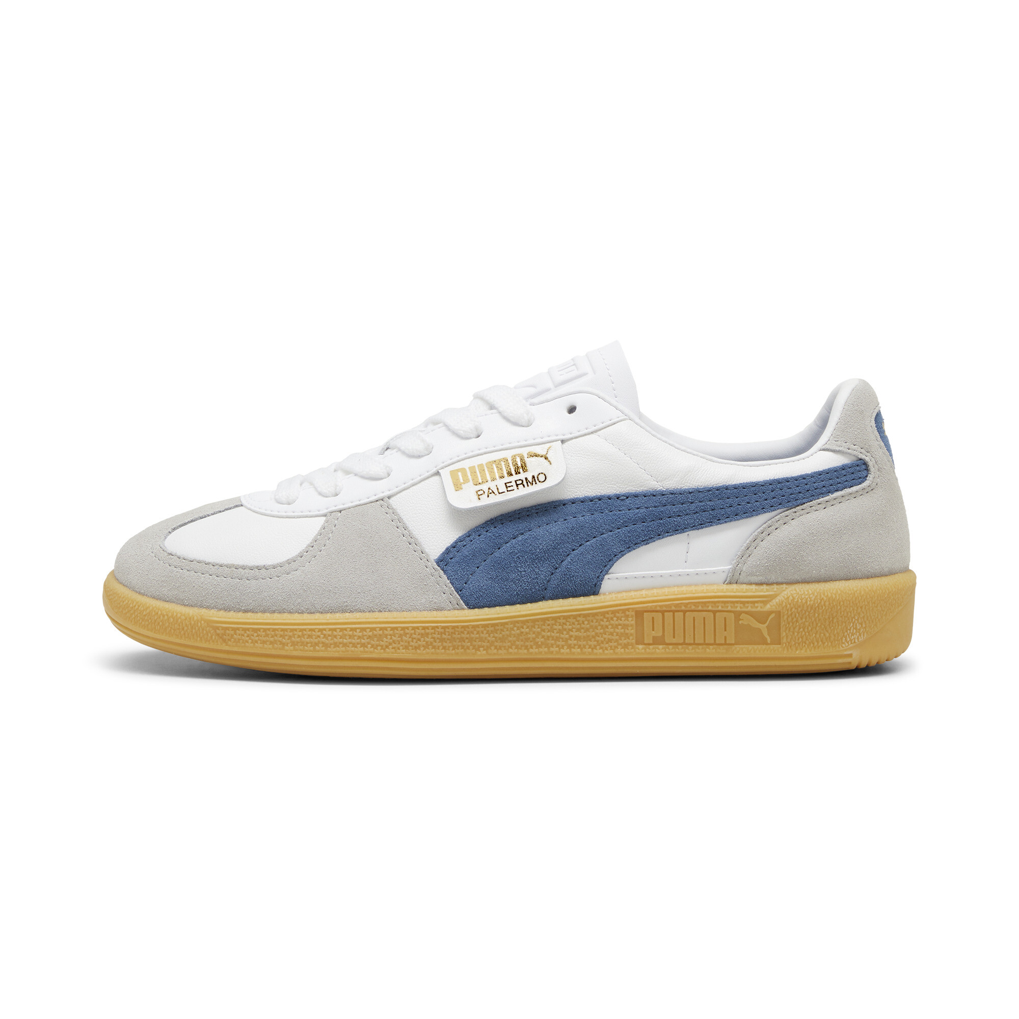 Puma Palermo Leather Sneakers Unisex Schuhe | Mit Colorful | White/Blue Horizon/Gum | Größe: 37